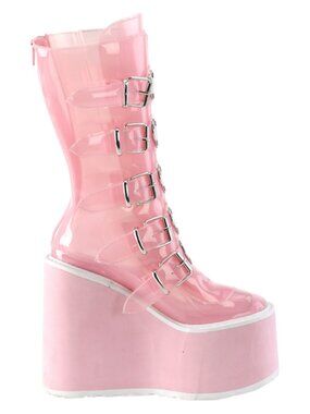 Pink Heart Buckle 5.5" Platform Mid-Calf Boots | Gothic Rave Festival